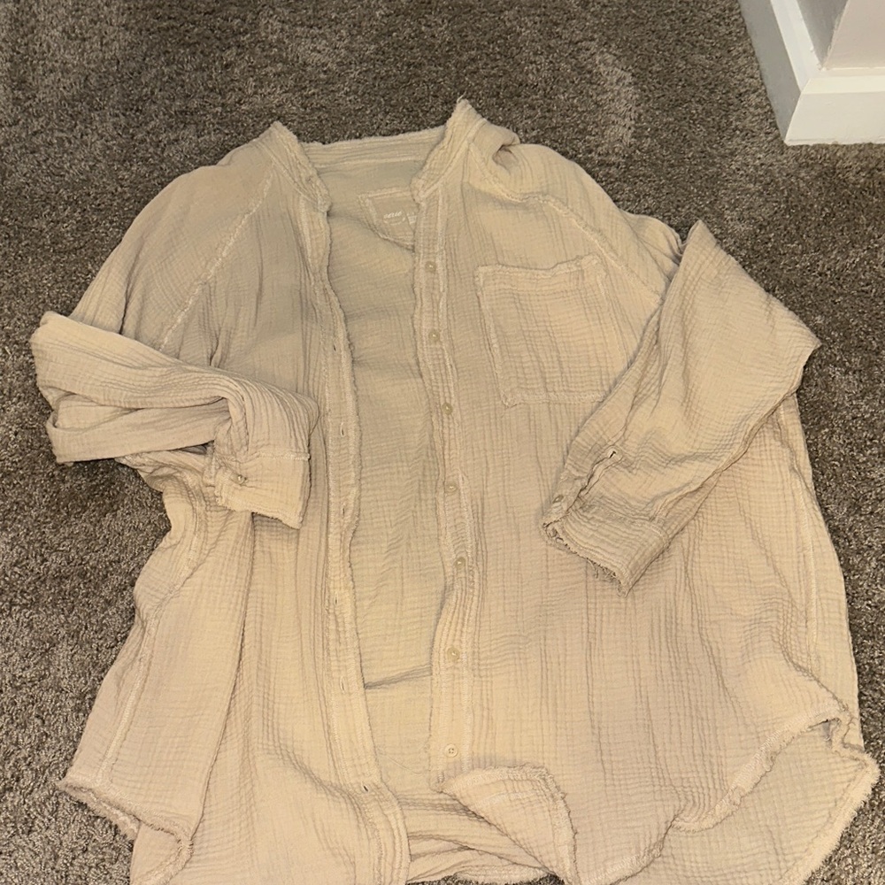 Aerie Light Tan Textured Shirt